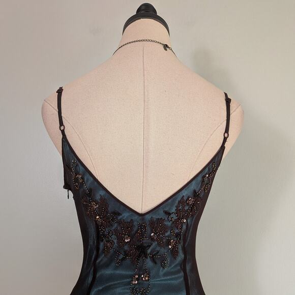 Vintage Papell Prom Dress Silk Maxi Gown 6 Blue Brown Y2K Fairy Goth Whimsigoth - Picture 6 of 13